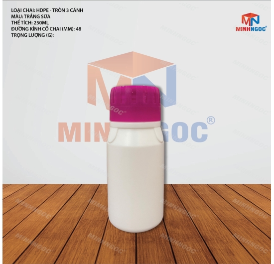 CHAI NHỰA HDPE TRÒN 3 CÁNH 250ML