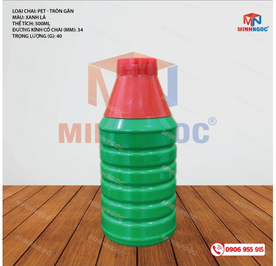 CHAI NHỰA PET TRÒN GÂN 500ML