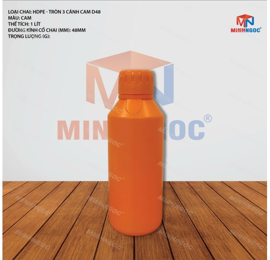 CHAI NHỰA HDPE TRÒN 3 CÁNH CAM 1000ML